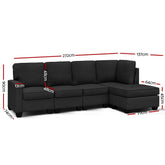Artiss Sofa Lounge Set 5 Seater Modular Chaise Chair Suite Couch Dark Grey.